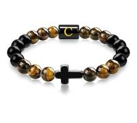 TIANXIAOQWE Bracelet 26 lettres style petit ami style croix noire style couple, 19cm, Pierre Bois, Cristal