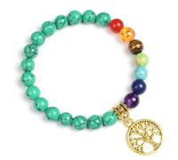 TIANXIAOQWE Bracelet 7 chakras en pierre de lave noire naturelle pour homme et femme 19 cm, Pierre, Quartz