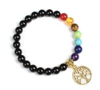 TIANXIAOQWE Bracelet 7 chakras en pierre de lave noire naturelle pour homme et femme 19 cm, Pierre, Quartz