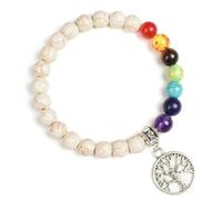 TIANXIAOQWE Bracelet 7 chakras en pierre de lave noire naturelle pour homme et femme 19 cm, Pierre, Quartz