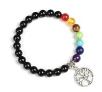 TIANXIAOQWE Bracelet 7 chakras en pierre de lave noire naturelle pour homme et femme 19 cm, Pierre, Quartz