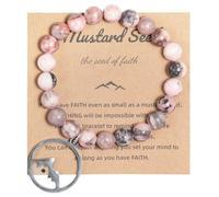 TIANXIAOQWE Bracelet avec pendentif rond en pierre naturelle de 8 mm - Zèbre rose, Pierre Bois, Cristal
