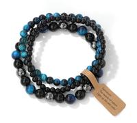 TIANXIAOQWE Bracelet combinaison de trois pièces en pierre naturelle pour homme 4 mm/6 mm/8 mm, Pierre Bois, Cristal