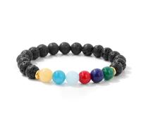 TIANXIAOQWE Bracelet de couple simple en corde élastique avec perles de lave et pierre volcanique européenne et américaine, 19cm, Pierre Bois, Cristal
