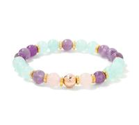 TIANXIAOQWE Bracelet de perles en pierre de 8 mm au style simple et bracelet en corde élastique pour homme et femme avec perles rondes d'Europe et d'Amérique, 19cm, Pierre Bois, Cristal