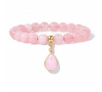 TIANXIAOQWE Bracelet de perles en pierre de 8 mm pour femme, bracelet simple avec pendentif goutte d'eau, 19cm, Pierre Bois, Cristal