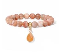 TIANXIAOQWE Bracelet de perles en pierre de 8 mm pour femme, bracelet simple avec pendentif goutte d'eau, 19cm, Pierre Bois, Cristal