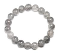 TIANXIAOQWE Bracelet de yoga extensible fait à la main en quartz gris naturel avec perles rondes, 23cm 9inch, Pierre Bois, Cristal