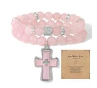 TIANXIAOQWE Bracelet double couche femme plaque acétate croix pendentif couple pierre perle corde, Pierre Bois, Cristal