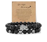 TIANXIAOQWE Bracelet élastique en pierre volcanique européenne et américaine 2 pièces pour homme, 19cm, Pierre Bois, Cristal