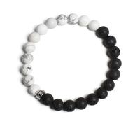 TIANXIAOQWE Bracelet élastique fait à la main en pierres de lave naturelles noires et blanches de 19 cm, Pierre, Quartz