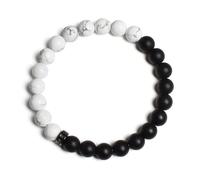 TIANXIAOQWE Bracelet élastique fait à la main en pierres de lave naturelles noires et blanches de 19 cm, Pierre, Quartz