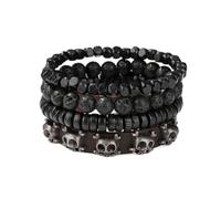 TIANXIAOQWE Bracelet en cuir et perles en bois avec fil élastique style boyfriend, 19cm, Pierre Bois, Cristal
