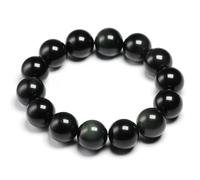 TIANXIAOQWE Bracelet en obsidienne naturelle avec perles rondes pour homme et femme Saint-Valentin, 24cm 9.5inch, Pierre Verre Pierre Émail Verre, Oxyde de zirconium Agate Obsidienne