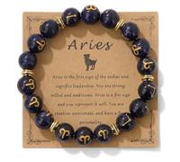 TIANXIAOQWE Bracelet en perles de sable bleu de 10 mm pour anniversaire de couple, 19cm, Pierre Bois, Cristal