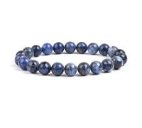 TIANXIAOQWE Bracelet en perles de sodalite bleu foncé en pierre naturelle de 19 cm - Taille de 8 mm - Pierre ronde bleue élastique, Pierre, Quartz