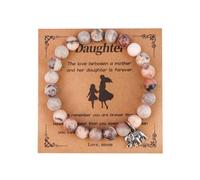 TIANXIAOQWE Bracelet en perles de zèbre en poudre naturelle de 8 mm pour homme et femme, bracelet d'amitié avec pendentif éléphant, Pierre Bois, Cristal