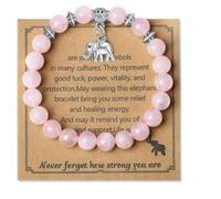 TIANXIAOQWE Bracelet en perles de zèbre en poudre naturelle de 8 mm pour homme et femme, bracelet d'amitié avec pendentif éléphant, Pierre Bois, Cristal