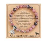 TIANXIAOQWE Bracelet en perles de zèbre en poudre naturelle de 8 mm pour homme et femme, bracelet d'amitié avec pendentif éléphant, Pierre Bois, Cristal