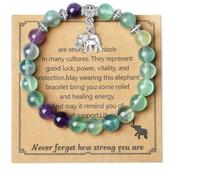 TIANXIAOQWE Bracelet en perles de zèbre en poudre naturelle de 8 mm pour homme et femme, bracelet d'amitié avec pendentif éléphant, Pierre Bois, Cristal