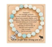 TIANXIAOQWE Bracelet en perles de zèbre en poudre naturelle de 8 mm pour homme et femme, bracelet d'amitié avec pendentif éléphant, Pierre Bois, Cristal