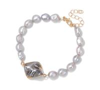 TIANXIAOQWE Bracelet en perles d'eau douce pour femme - Perle de coquillage naturel - Bracelet baroque pour demoiselle d'honneur, Pierre Bois, Cristal