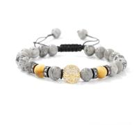 TIANXIAOQWE Bracelet en tissu tissé minimaliste pour homme avec pierre volcanique de 4 mm, 19cm, Pierre Bois, Cristal