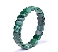 TIANXIAOQWE Bracelet extensible en malachite verte naturelle pour femme avec perles à 2 trous 12 x 8 mm, 24cm, Pierre Bois, Cristal