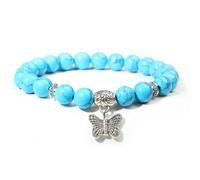 TIANXIAOQWE Bracelet papillon en perles de pierre au design polyvalent et simple pour homme et femme pour petite amie, 19cm, Pierre Bois, Cristal