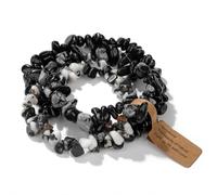 TIANXIAOQWE Bracelet trois pièces en perles de gravier irrégulières pour homme et femme, design élastique, 19cm, Pierre Bois, Cristal