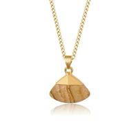 TIANXIAOQWE Collier avec pendentif en pierre en forme d'éventail pour femme, 45cm, Pierre Bois, Cristal