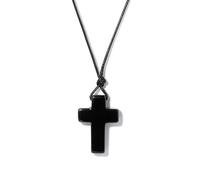 TIANXIAOQWE Collier simple de Pâques en lapis lazuli avec pendentif croix, accessoire en chaîne de chandail tissé à la main avec fil de cire, 45cm, Pierre Bois, Cristal