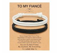 TIANXIAOQWE Ensemble de bracelets en corde noire et blanche pour anniversaire de couple Saint-Valentin, Pierre Bois, Cristal