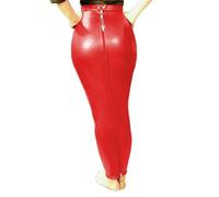 TIANXIAOQWE Jupe crayon verrouillable taille haute entièrement zippée en cuir PU pour femme, Rouge, XL