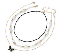 TIANXIAOQWE Lot de 3 colliers avec pendentif papillon européen et américain avec perles fines et simple chaîne de clavicule, Pierre, Quartz