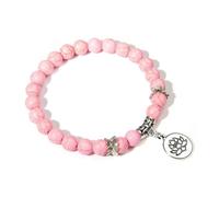 TIANXIAOQWE Lotus Pendentif Bracelet Femme 8mm Pierre Perle Corde Élastique Bracelet Homme Femme, 19cm, Pierre Bois, Cristal