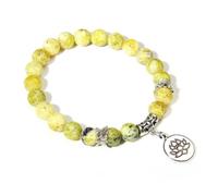 TIANXIAOQWE Lotus Pendentif Bracelet Femme 8mm Pierre Perle Corde Élastique Bracelet Homme Femme, 19cm, Pierre Bois, Cristal
