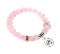 TIANXIAOQWE Lotus Pendentif Bracelet Femme 8mm Pierre Perle Corde Élastique Bracelet Homme Femme, 19cm, Pierre Bois, Cristal