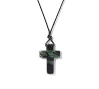 TIANXIAOQWE Pendentif simple en forme de croix lapis-lazuli de Pâques - Fil ciré tissé à la main - Accessoire de chaîne de pull, 45cm, Pierre Bois, Cristal