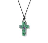 TIANXIAOQWE Pendentif simple en forme de croix lapis-lazuli de Pâques - Fil ciré tissé à la main - Accessoire de chaîne de pull, 45cm, Pierre Bois, Cristal