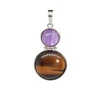 TIANXIAOQWE Pendentifs en pierre ronde naturelle pour femme DIY Collier Quartz Rose Fluorite Pendentif Sans chaîne, Pierre Verre Pierre Émail Verre, Zircone cubique Agate Obsidienne