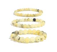 TIANXIAOQWE Un bracelet de perles en opale jaune de 19 cm pour femme et homme, Pierre Bois, Cristal