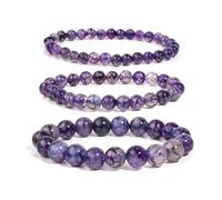 TIANXIAOQWE Un bracelet en agate violette de 19 cm pour femme avec perles d'agate naturelle fait à la main pour homme, Pierre Bois, Cristal