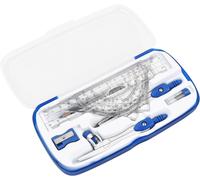 Tianyi-10 Pièces Kit Pour Mathématiques, Ensembles De Géométrie Dessin Compas, Kit Geometrie Compass Inclut Des Compas, Règles, Pencil Recharges, Gomme, Rapporteur Et Boîte De Rangement (Bleu)