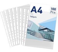 Tianyi-100 Pochettes Perforée Perforées A4, 160 Microns Qualité Transparent Pochettes Plastiques Pour Protéger Le Papier, Les Fichiers Et Documents, Ouverture Sur Le Haut