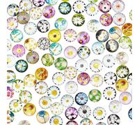 Tianyi-100pcs 50 Modèles Cabochons En Verre Marguerite, 12 Mm Cabochon Demi-Rond Mosaïques De Fleurs Bijoux Dôme Cabochons Pour Bijoux Pendentif Bracelet Anneau Boucle D'oreille