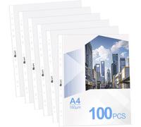 TIANYI-100Pcs Pochette Plastique A4 Transparente (Grainées), 160 Microns (Plus épais) Pochettes Plastique Perforées A4,11 Trou pour 2/3/4 Anneaux, pour École,Bureau,Famille
