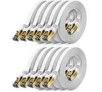 TIANYI-10x 1m Câble LAN Ethernet Gigabit CAT8 Plat en Cuivre (40 Gbit/s) - Long Câble fin et Plat pour Installation et Raccordement - Connecteur RJ45 Compatible CAT6/CAT7/CAT8 - Blanc