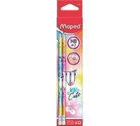 Tianyi-- 12 Crayons Graphite Mini Cute Embout Gomme - Crayons À Papier Ergonomique Et Mine Hb Résistante - Boite De 12 Crayons Graphites
