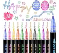 Tianyi-12 Pièces Stylos Contour,Stylo Double Ligne Marqueur,Marqueurs À Double Ligne,Stylo De Couleur À Deux Lignes,Peinture Surligneur Stylo,Marqueur Peinture Permanent Stylos,Stylos À Paillettes (1